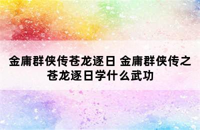 金庸群侠传苍龙逐日 金庸群侠传之苍龙逐日学什么武功